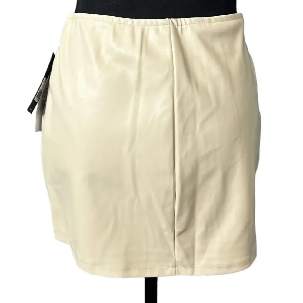 AFRM White Faux Leather Mini Skirt XS Ivory Pencil Soft Slit Work Micro $68 NEW - Picture 5 of 9